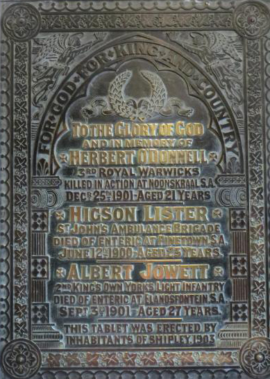 Brass plaque, St. Paul's, Shipley